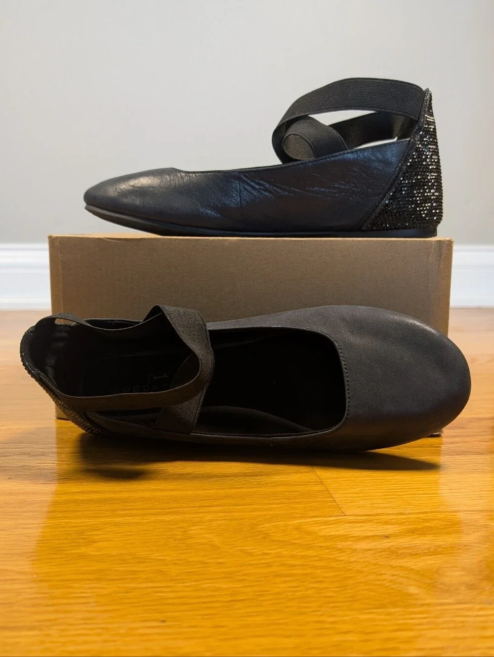 Copper Key - Girls' Loviee Black Leather W/Rhinestones Ballet Flats Size 4